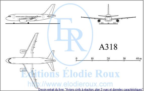 Copyright: Elodie Roux/A318 3-view drawing/plan 3 vues