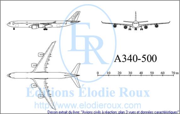 Copyright: Elodie Roux/A340-500 3-view drawing/plan 3 vues