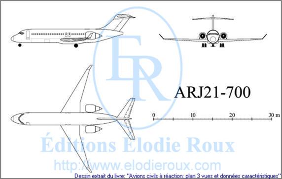Copyright: Elodie Roux/ARJ21-700 3-view drawing/plan 3 vues