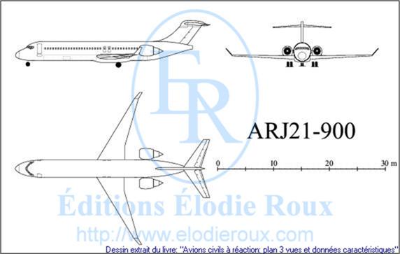 Copyright: Elodie Roux/ARJ21-900 3-view drawing/plan 3 vues