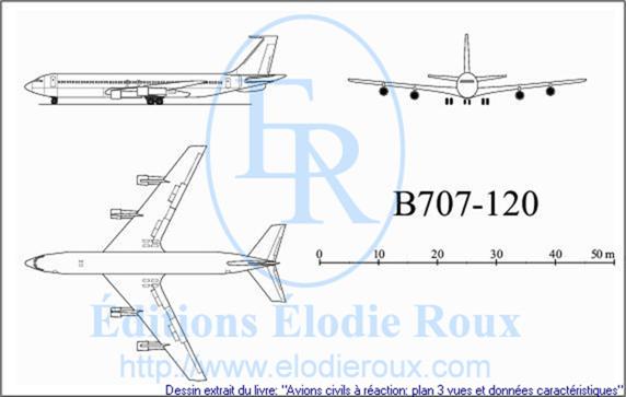 Copyright: Elodie Roux/B707-120 3-view drawing/plan 3 vues