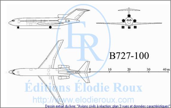 Copyright: Elodie Roux/B727-100 3-view drawing/plan 3 vues