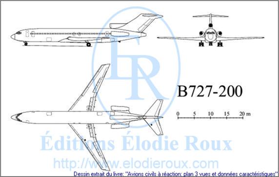 Copyright: Elodie Roux/B727-200 3-view drawing/plan 3 vues
