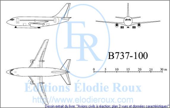 Copyright: Elodie Roux/B737-100 3-view drawing/plan 3 vues