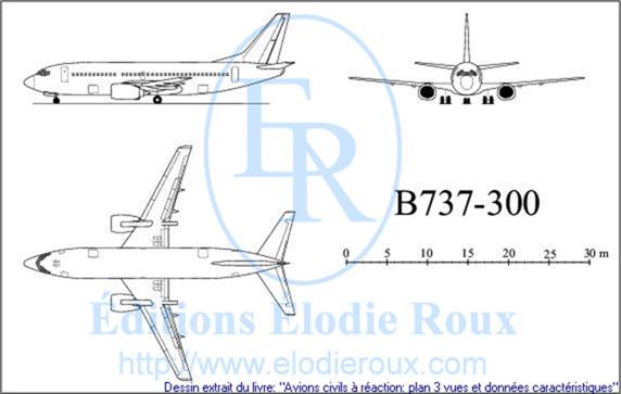 Copyright: Elodie Roux/B737-300 3-view drawing/plan 3 vues