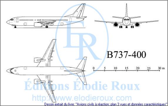 Copyright: Elodie Roux/B737-400 3-view drawing/plan 3 vues