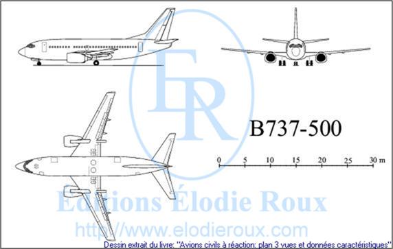 Copyright: Elodie Roux/B737-500 3-view drawing/plan 3 vues