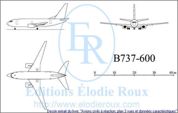 Copyright: Elodie Roux/B737-600 3-view drawing/plan 3 vues