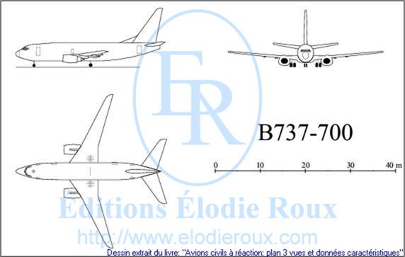 Copyright: Elodie Roux/B737-700 3-view drawing/plan 3 vues