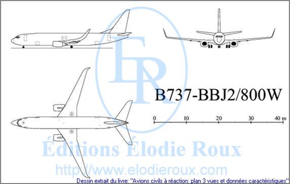 Copyright: Elodie Roux/B737-800W-BBJ2 3-view drawing/plan 3 vues