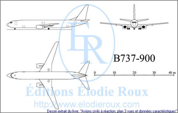 Copyright: Elodie Roux/B737-900 3-view drawing/plan 3 vues