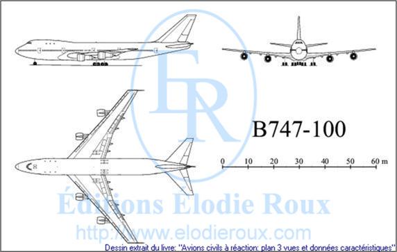 Copyright: Elodie Roux/B747-100 3-view drawing/plan 3 vues