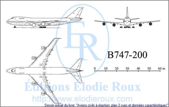 Copyright: Elodie Roux/B747-200 3-view drawing/plan 3 vues