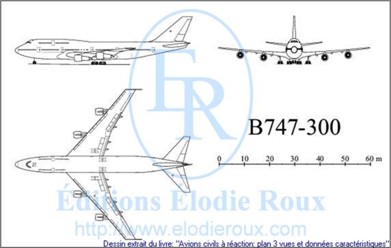 Copyright: Elodie Roux/B747-300 3-view drawing/plan 3 vues