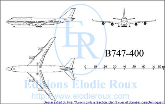 Copyright: Elodie Roux/B747-400 3-view drawing/plan 3 vues