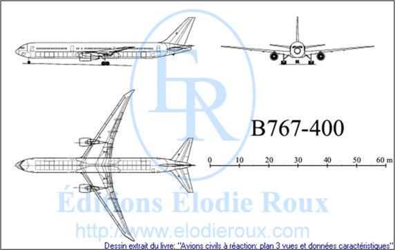 Copyright: Elodie Roux/B767-400 3-view drawing/plan 3 vues