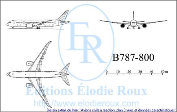 Copyright: Elodie Roux/B787-800 3-view drawing/plan 3 vues