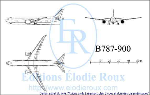 Copyright: Elodie Roux/B787-900 3-view drawing/plan 3 vues