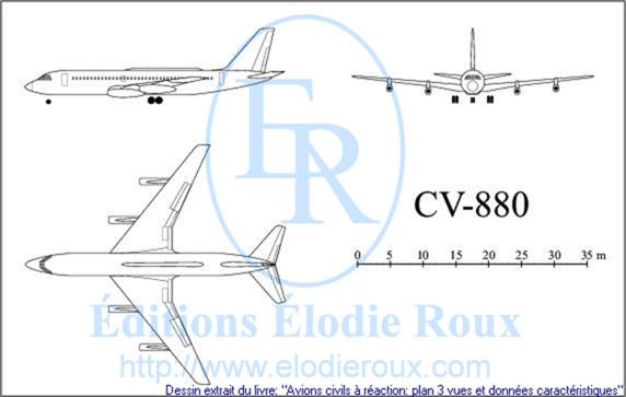 Copyright: Elodie Roux/CV-880 3-view drawing/plan 3 vues