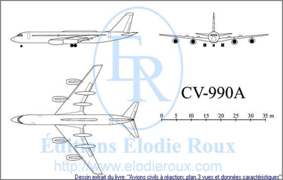 Copyright: Elodie Roux/CV-990A 3-view drawing/plan 3 vues