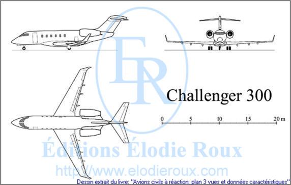 Copyright: Elodie Roux/Challenger300 3-view drawing/plan 3 vues