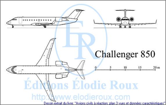 Copyright: Elodie Roux/Challenger850 3-view drawing/plan 3 vues