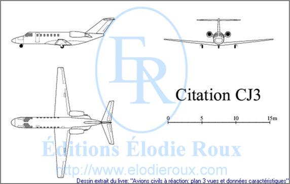 Copyright: Elodie Roux/CitationCJ3 3-view drawing/plan 3 vues