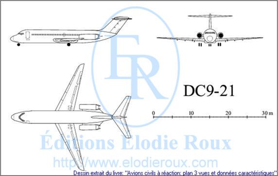 Copyright: Elodie Roux/DC9-21 3-view drawing/plan 3 vues