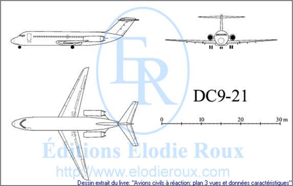 Copyright: Elodie Roux/DC9-21 3-view drawing/plan 3 vues