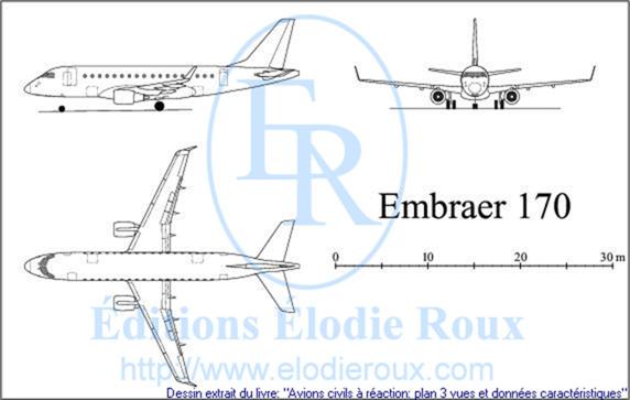 Copyright: Elodie Roux/EMBRAER170 3-view drawing/plan 3 vues