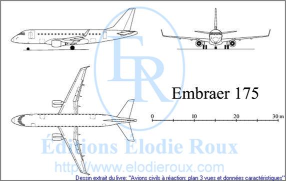 Copyright: Elodie Roux/EMBRAER175 3-view drawing/plan 3 vues