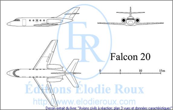 Copyright: Elodie Roux/Falcon20 3-view drawing/plan 3 vues