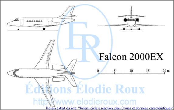 Copyright: Elodie Roux/Falcon2000EX 3-view drawing/plan 3 vues