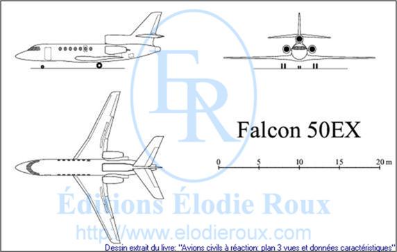 Copyright: Elodie Roux/Falcon50EX 3-view drawing/plan 3 vues
