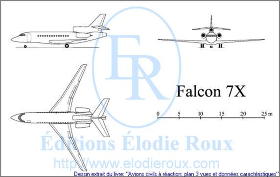 Copyright: Elodie Roux/Falcon7X 3-view drawing/plan 3 vues