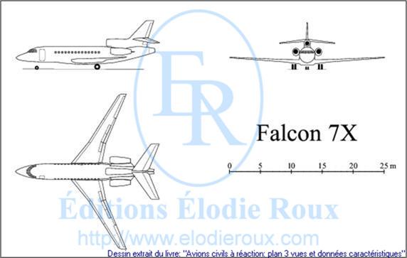 Copyright: Elodie Roux/Falcon7X 3-view drawing/plan 3 vues