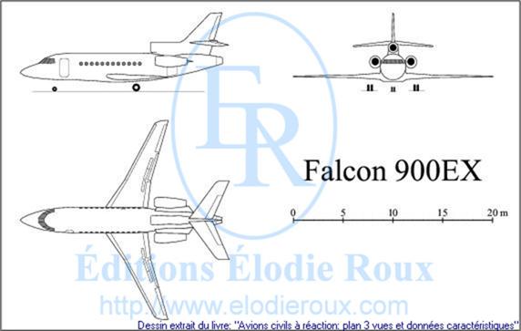 Copyright: Elodie Roux/Falcon900EX 3-view drawing/plan 3 vues