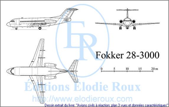 Copyright: Elodie Roux/Fokker28-3000 3-view drawing/plan 3 vues