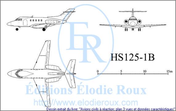 Copyright: Elodie Roux/HS125-1B 3-view drawing/plan 3 vues