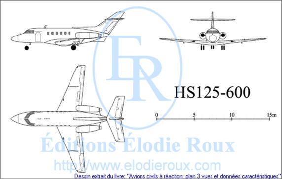 Copyright: Elodie Roux/HS125-600 3-view drawing/plan 3 vues