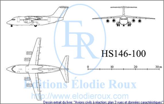 Copyright: Elodie Roux/HS146-100 3-view drawing/plan 3 vues