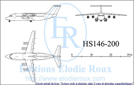 Copyright: Elodie Roux/HS146-200 3-view drawing/plan 3 vues