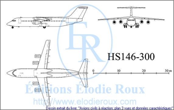 Copyright: Elodie Roux/HS146-300 3-view drawing/plan 3 vues