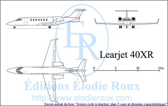 Copyright: Elodie Roux/Learjet40XR 3-view drawing/plan 3 vues