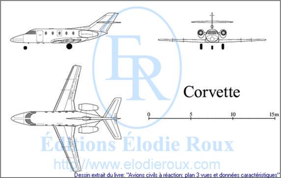 Copyright: Elodie Roux/SN601Corvette 3-view drawing/plan 3 vues
