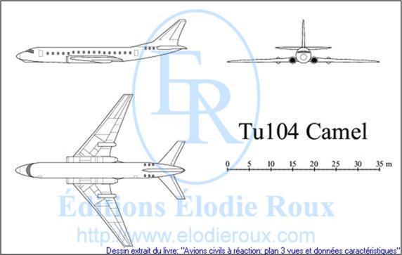 Copyright: Elodie Roux/Tu104 3-view drawing/plan 3 vues