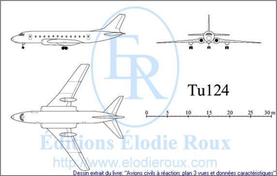 Copyright: Elodie Roux/Tu124 3-view drawing/plan 3 vues