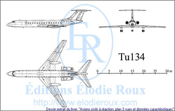 Copyright: Elodie Roux/Tu134 3-view drawing/plan 3 vues