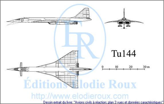 Copyright: Elodie Roux/Tu144 3-view drawing/plan 3 vues