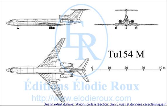 Copyright: Elodie Roux/Tu154M 3-view drawing/plan 3 vues